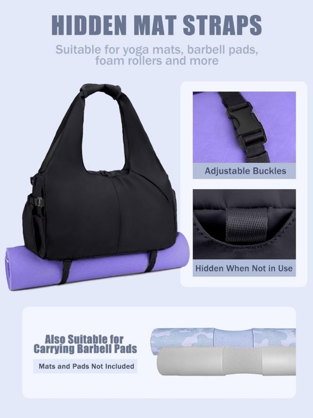 Stylish Gym Bag for Women with Shoe & Wet Compartments, Yoga Mat Holder Included - Picture 5 of 8